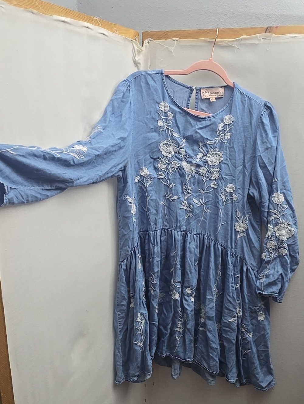 Philosophy Powder Blue Floral Embroidered Long Sleeve Dress